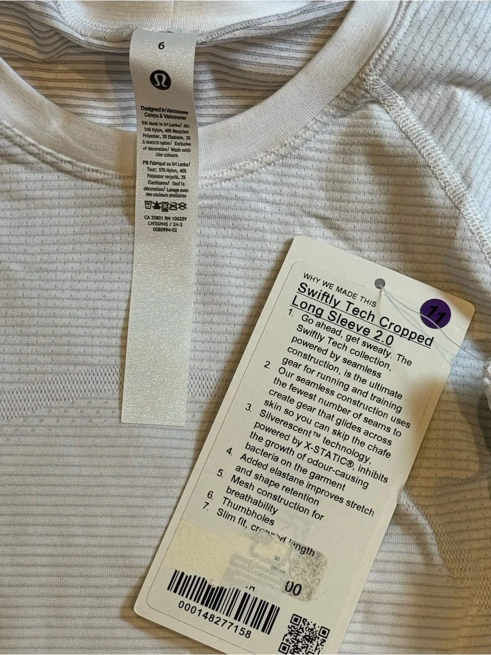 Lululemon Swiftly Tech Cropped Long Sleeve 2.0. NWT Size 6 - Picture 6 of 7